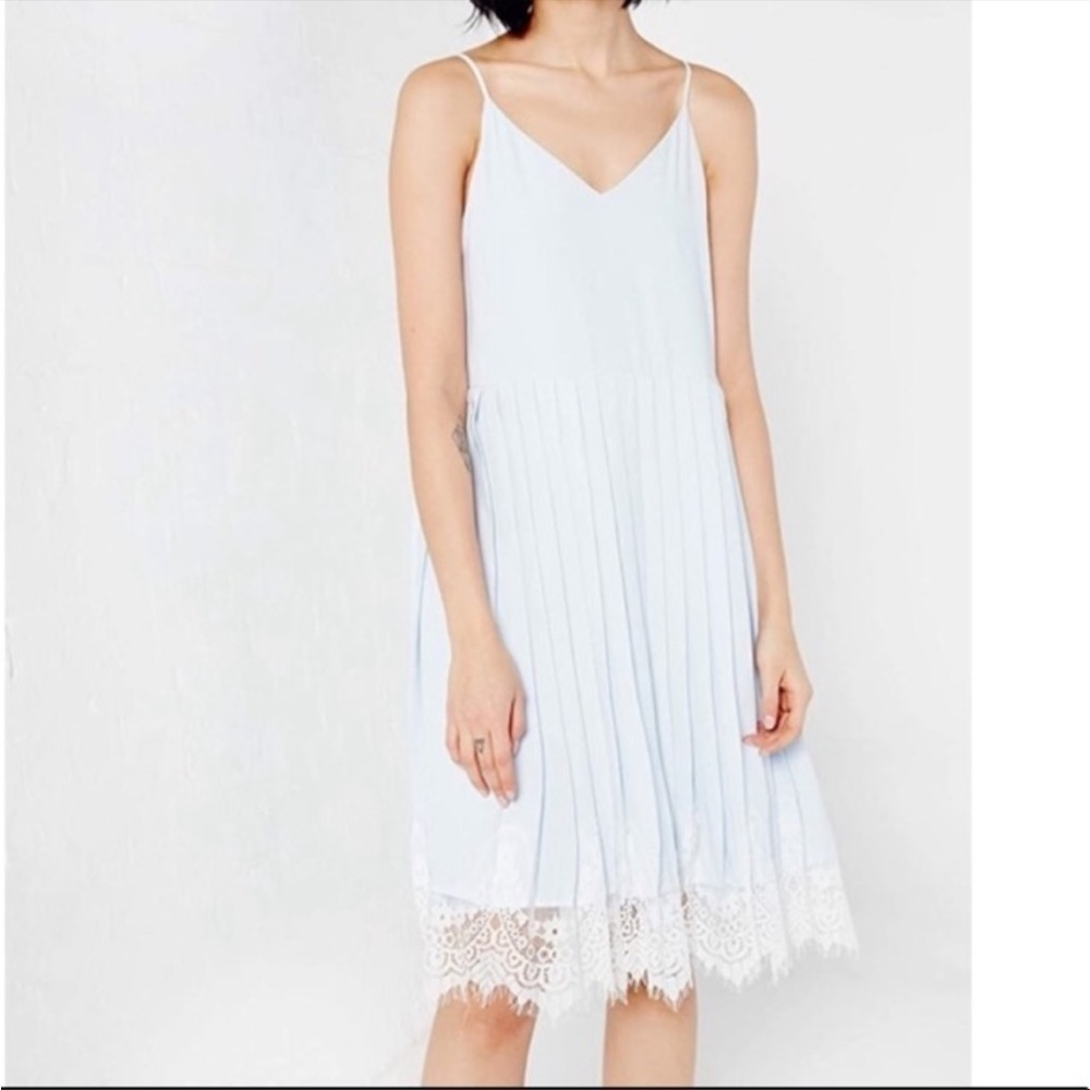 English Factory Blue Pleated Slip Lace Dress Size XS